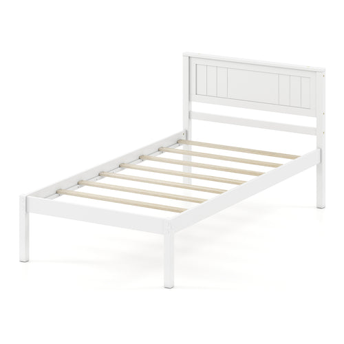 Twin/Full/Queen Size Sturdy Wooden Bed Frame with Headboard and Slat Support-Twin Size, White