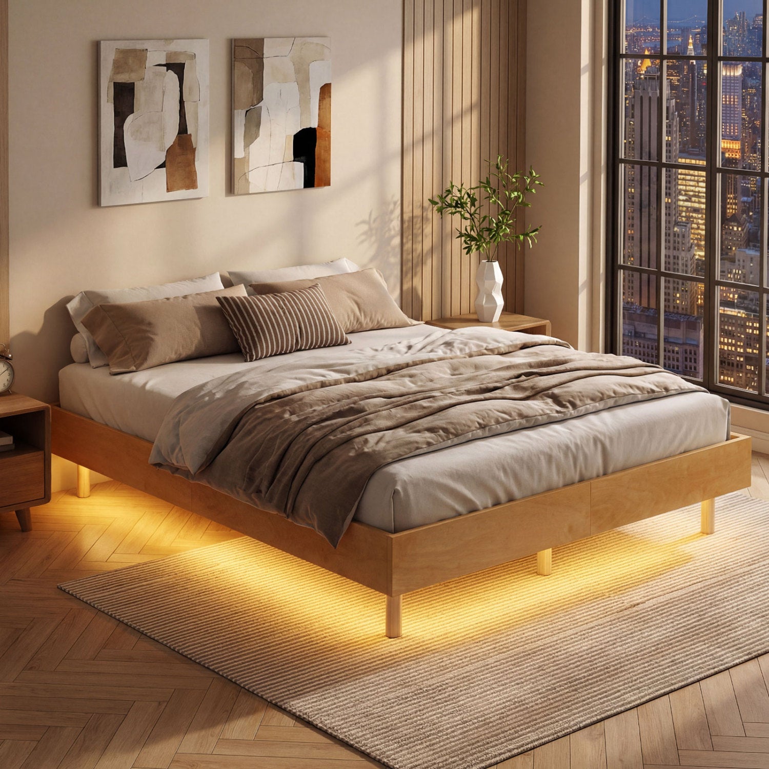 Floating Bed Frame With LED Lights, Full Size, Natural Beds & Bed Frames at Gallery Canada