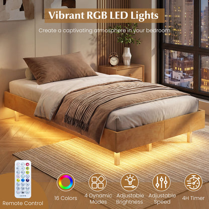 Twin Size Floating Bed Frame With LED Lights, Natural Beds & Bed Frames at Gallery Canada