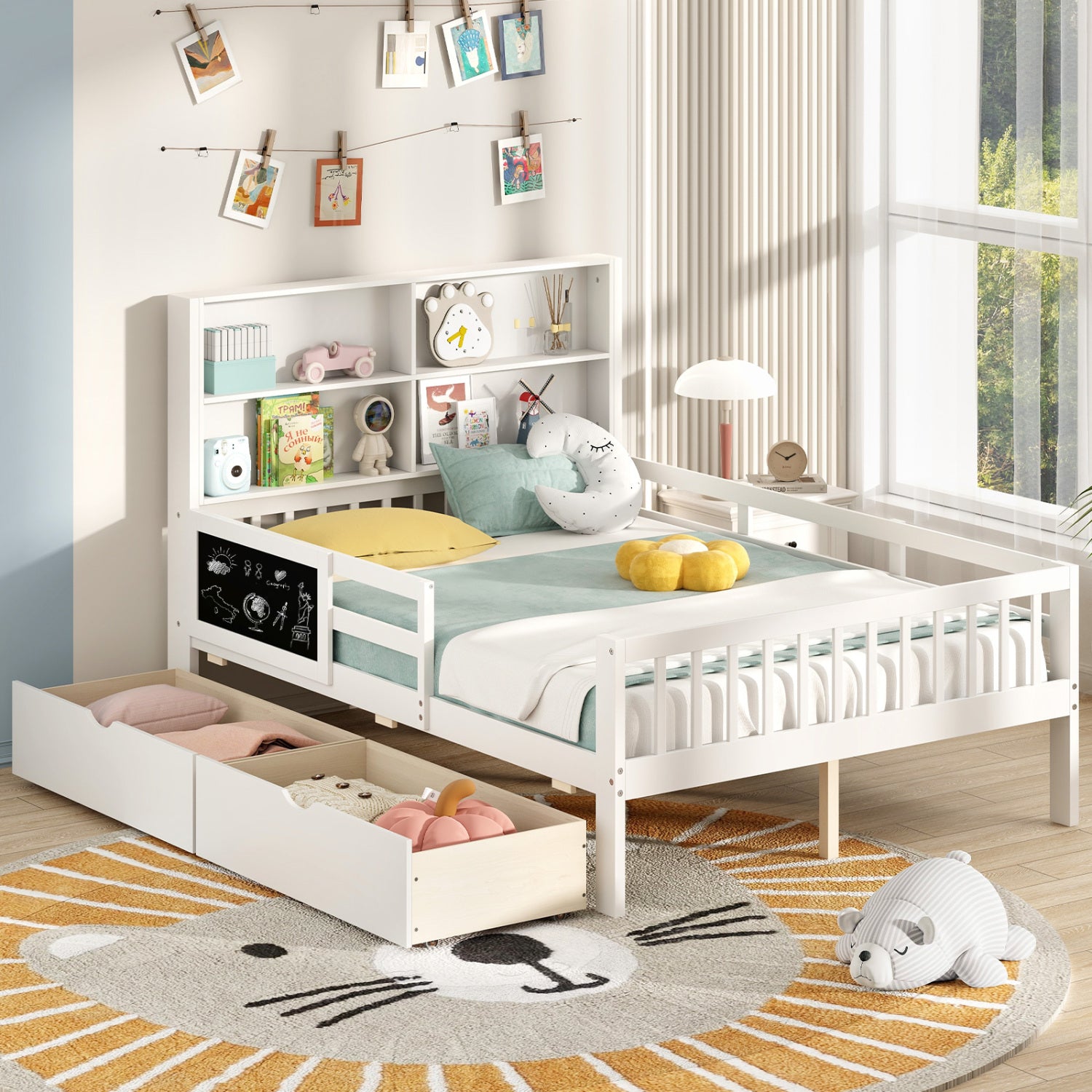 Twin/Full Size Bed Frame With 2 Drawers, Bookcase, Full Size Toddler Beds at Gallery Canada