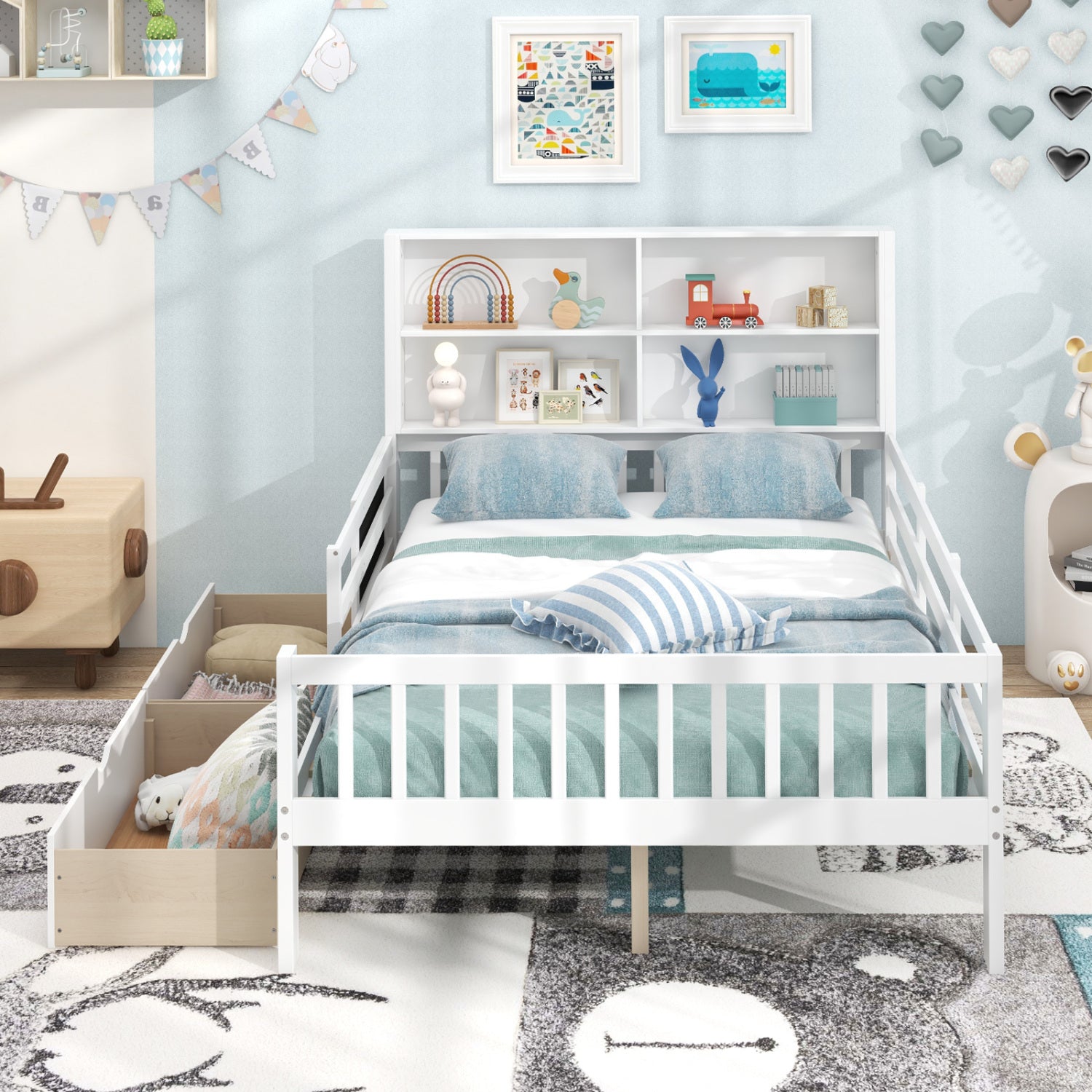Twin/Full Size Bed Frame With 2 Drawers, Bookcase, Full Size Toddler Beds at Gallery Canada