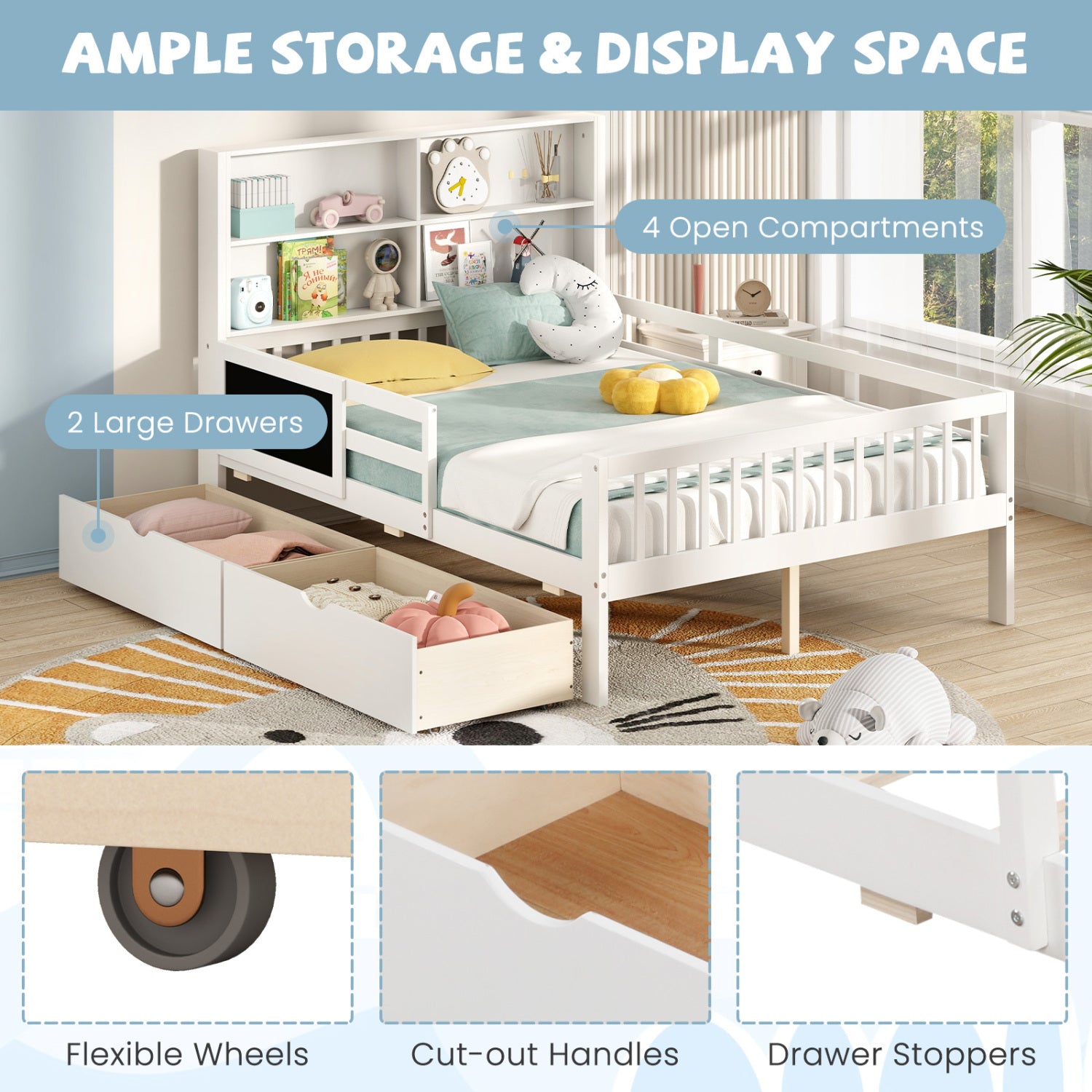 Twin/Full Size Bed Frame With 2 Drawers, Bookcase, Full Size Toddler Beds at Gallery Canada