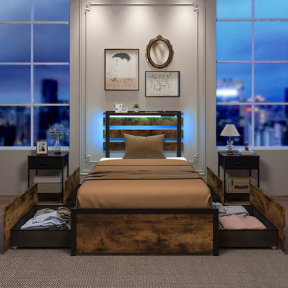 Twin LED Bed Frame with App Control, Rustic Brown Beds & Bed Frames at Gallery Canada