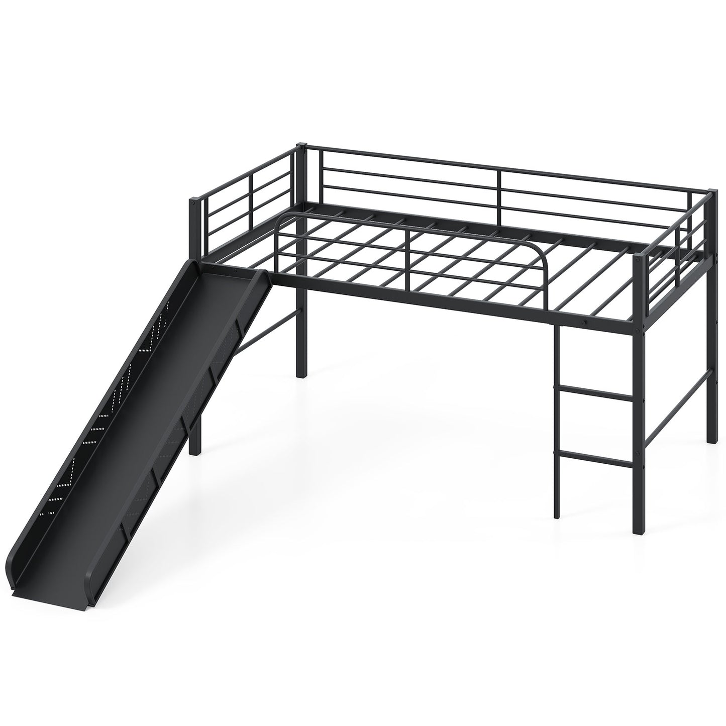 Twin Metal Loft Bed With Slide, Safety Guardrails, Built-In Ladder, Black Bunk Bed Frame at Gallery Canada