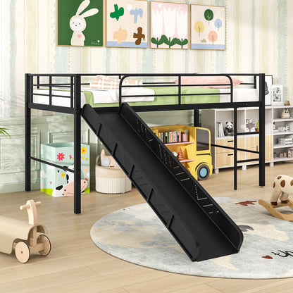Twin Metal Loft Bed With Slide, Safety Guardrails, Built-In Ladder, Black Bunk Bed Frame at Gallery Canada