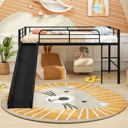 Twin Metal Loft Bed With Slide, Safety Guardrails, Built-In Ladder, Black Bunk Bed Frame at Gallery Canada