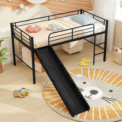 Twin Metal Loft Bed With Slide, Safety Guardrails, Built-In Ladder, Black Bunk Bed Frame at Gallery Canada