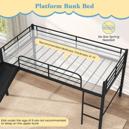 Twin Metal Loft Bed With Slide, Safety Guardrails, Built-In Ladder, Black Bunk Bed Frame at Gallery Canada
