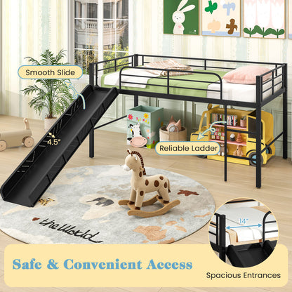 Twin Metal Loft Bed With Slide, Safety Guardrails, Built-In Ladder, Black Bunk Bed Frame at Gallery Canada