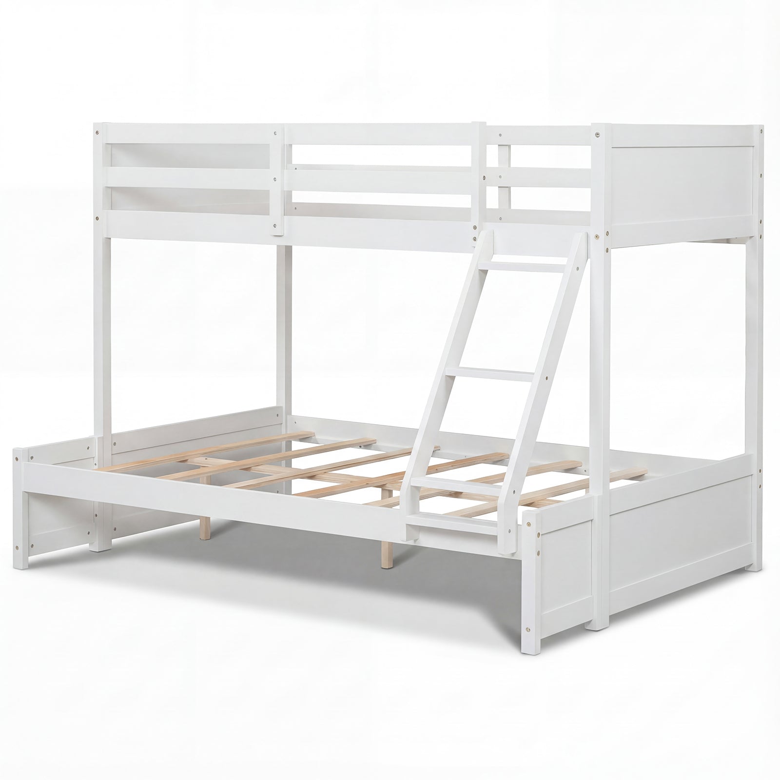 Twin Over Full Bunk Bed with 3-Step Ladder and Full-Length Guardrails, White Bunk Bed Frame White at Gallery Canada