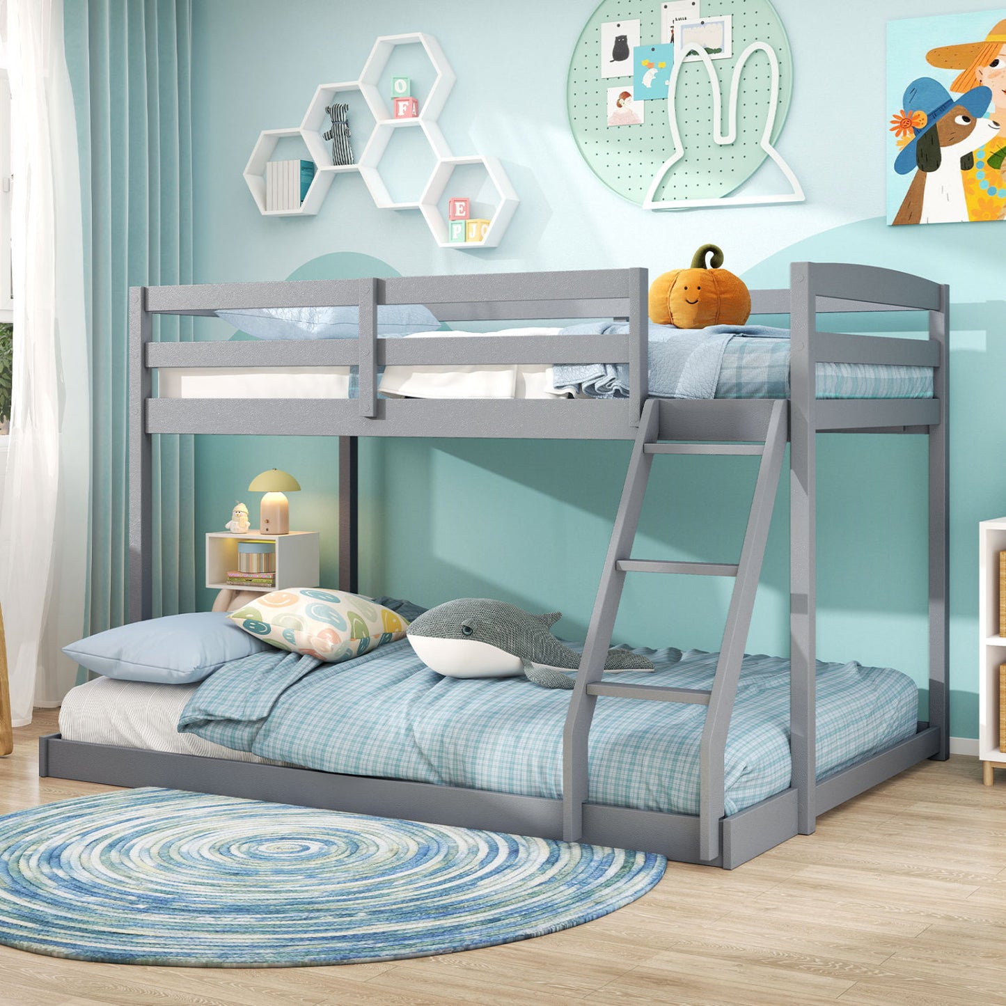 Twin Over Full Bunk Bed Frame, Low Floor, Gray Bunk Bed Frame at Gallery Canada