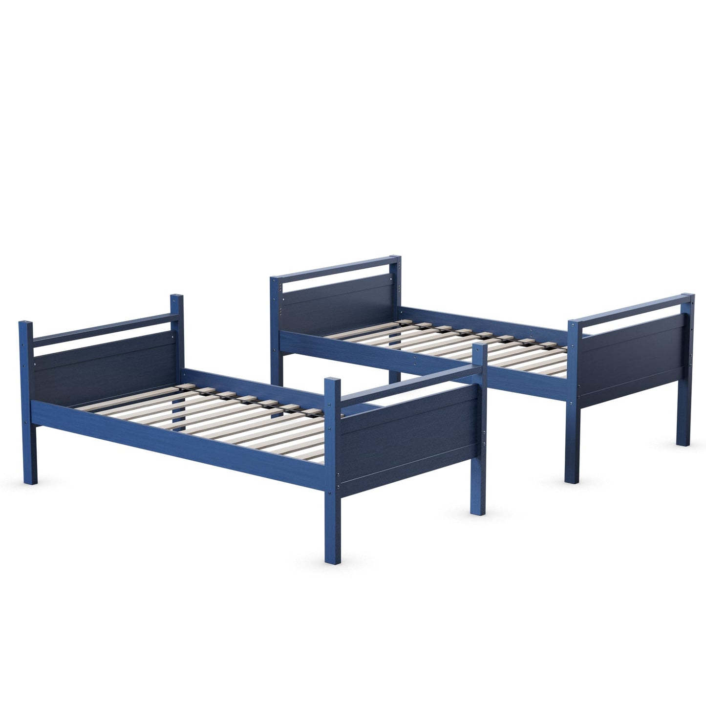 Twin Over Twin Bunk Bed, Convertible To 2 Beds, Wooden, Navy Bunk Bed Frame at Gallery Canada