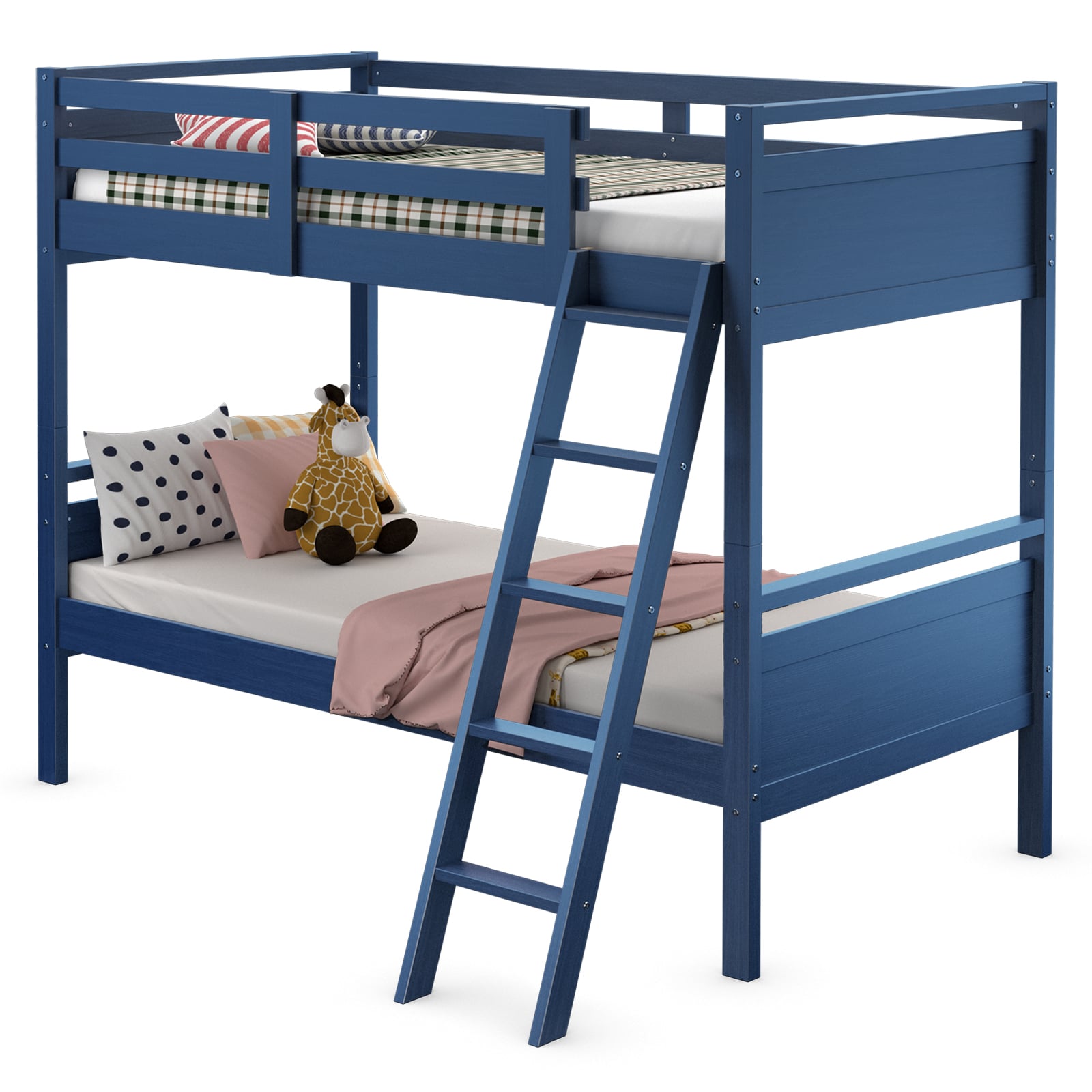 Twin Over Twin Bunk Bed, Convertible To 2 Beds, Wooden, Navy Bunk Bed Frame at Gallery Canada