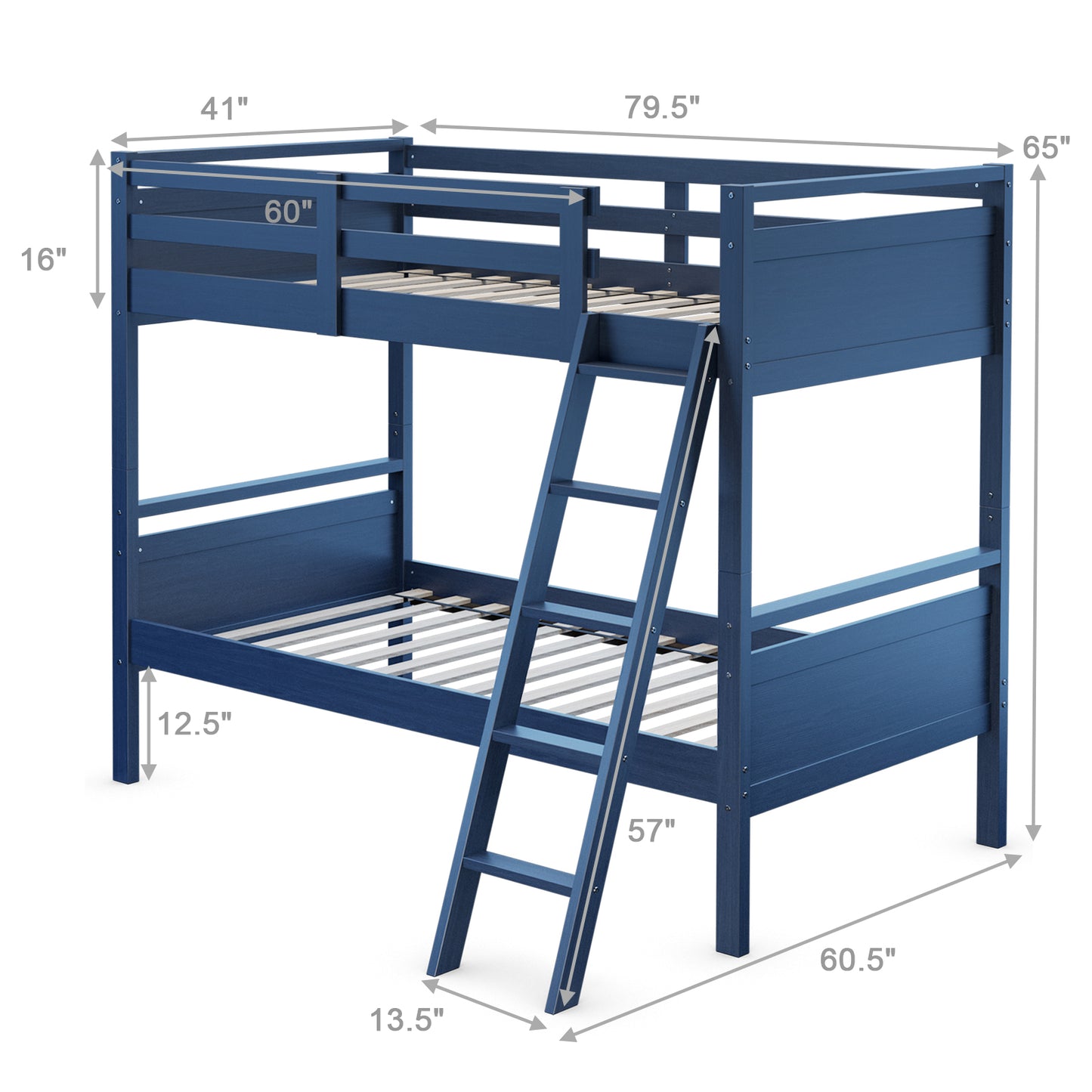 Twin Over Twin Bunk Bed, Convertible To 2 Beds, Wooden, Navy Bunk Bed Frame at Gallery Canada