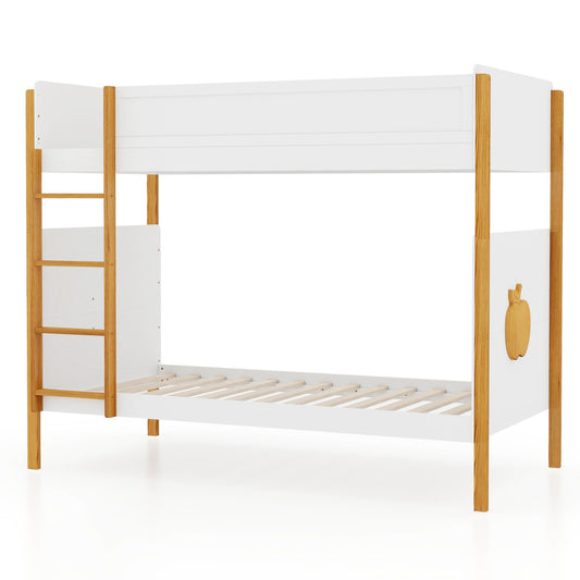 Twin Over Twin Bunk Bed, Twin Size, With Ladder And Guardrails, White Bunk Bed Frame White at Gallery Canada