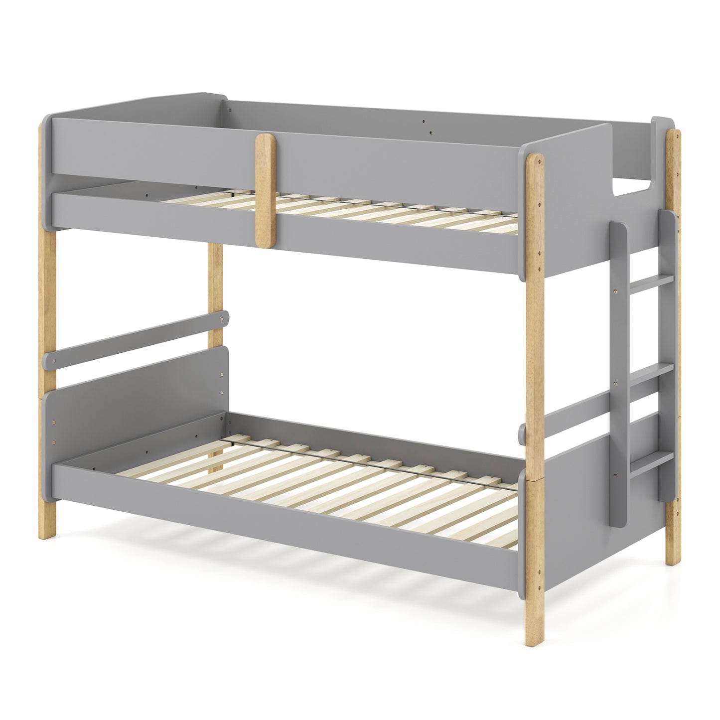 Twin Over Twin Bunk Bed with Ladder Convertible to 2 Twin Beds Toddler Wood Bunk Bed-Grey, Gray Toddler Beds at Gallery Canada