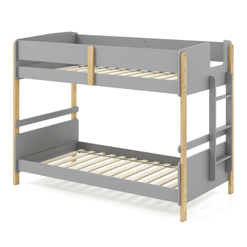 Twin Over Twin Bunk Bed with Ladder Convertible to 2 Twin Beds Toddler Wood Bunk Bed-Grey, Gray