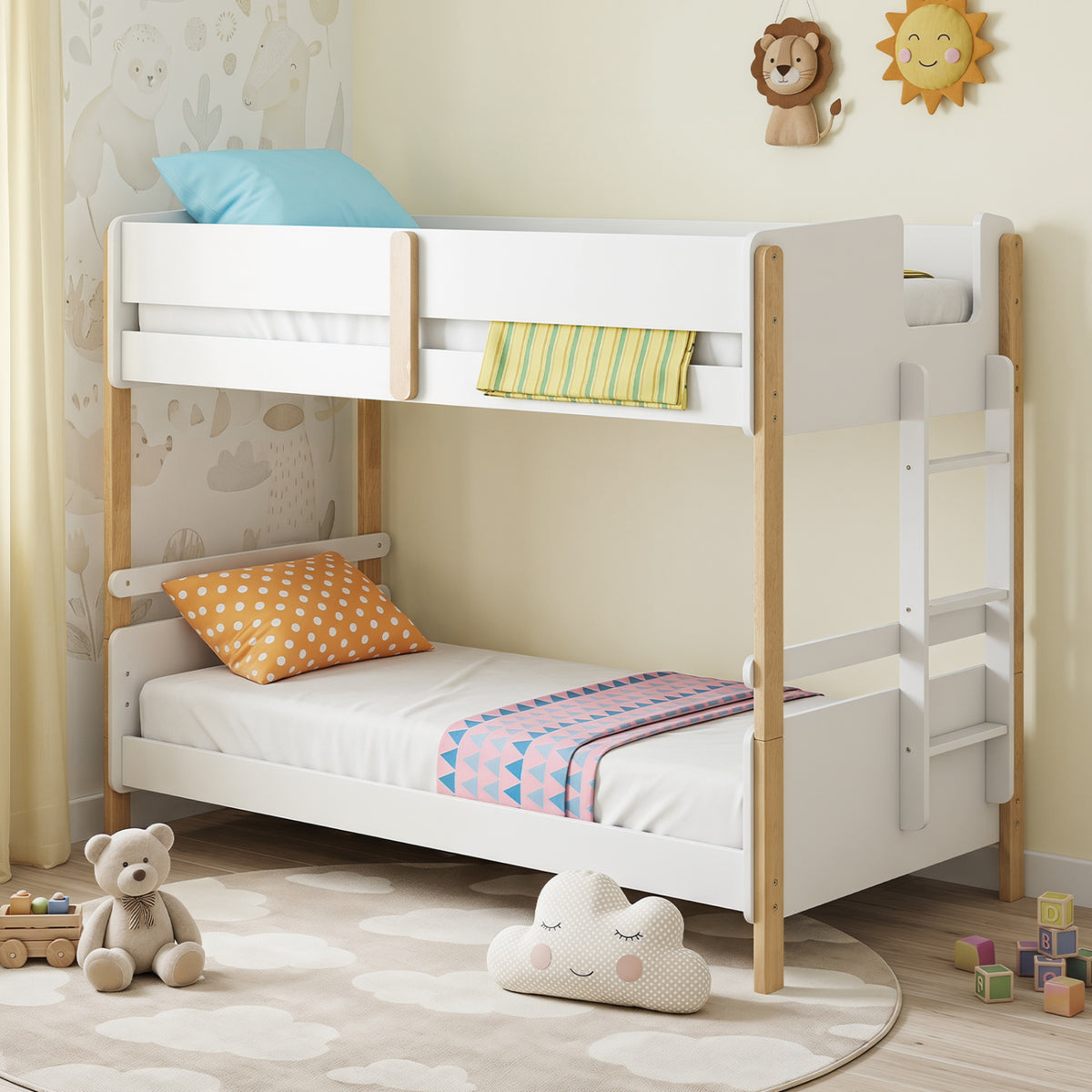 Twin Over Twin Bunk Bed with Ladder Convertible to 2 Twin Beds Toddler Wood Bunk Bed, White Toddler Beds at Gallery Canada