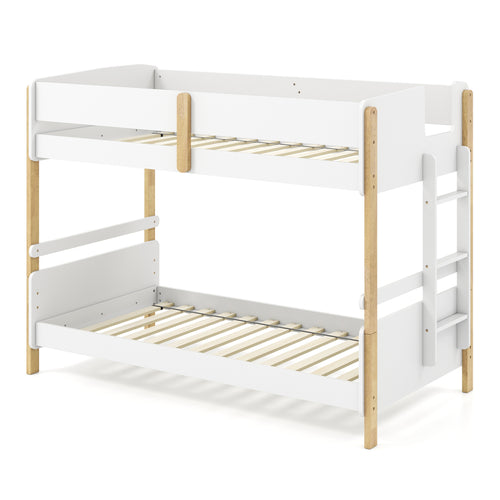 Twin Over Twin Bunk Bed with Ladder Convertible to 2 Twin Beds Toddler Wood Bunk Bed, White