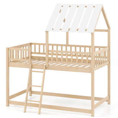 Twin Over Twin Bunk Bed With Roof, Guardrails, Natural Bunk Bed Frame Natural at Gallery Canada