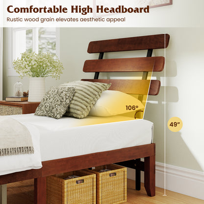 Twin Size Bed Frame, 15.5 Inch Solid Wood Platform, Retro Headboard, Walnut Simple Bed Frame at Gallery Canada