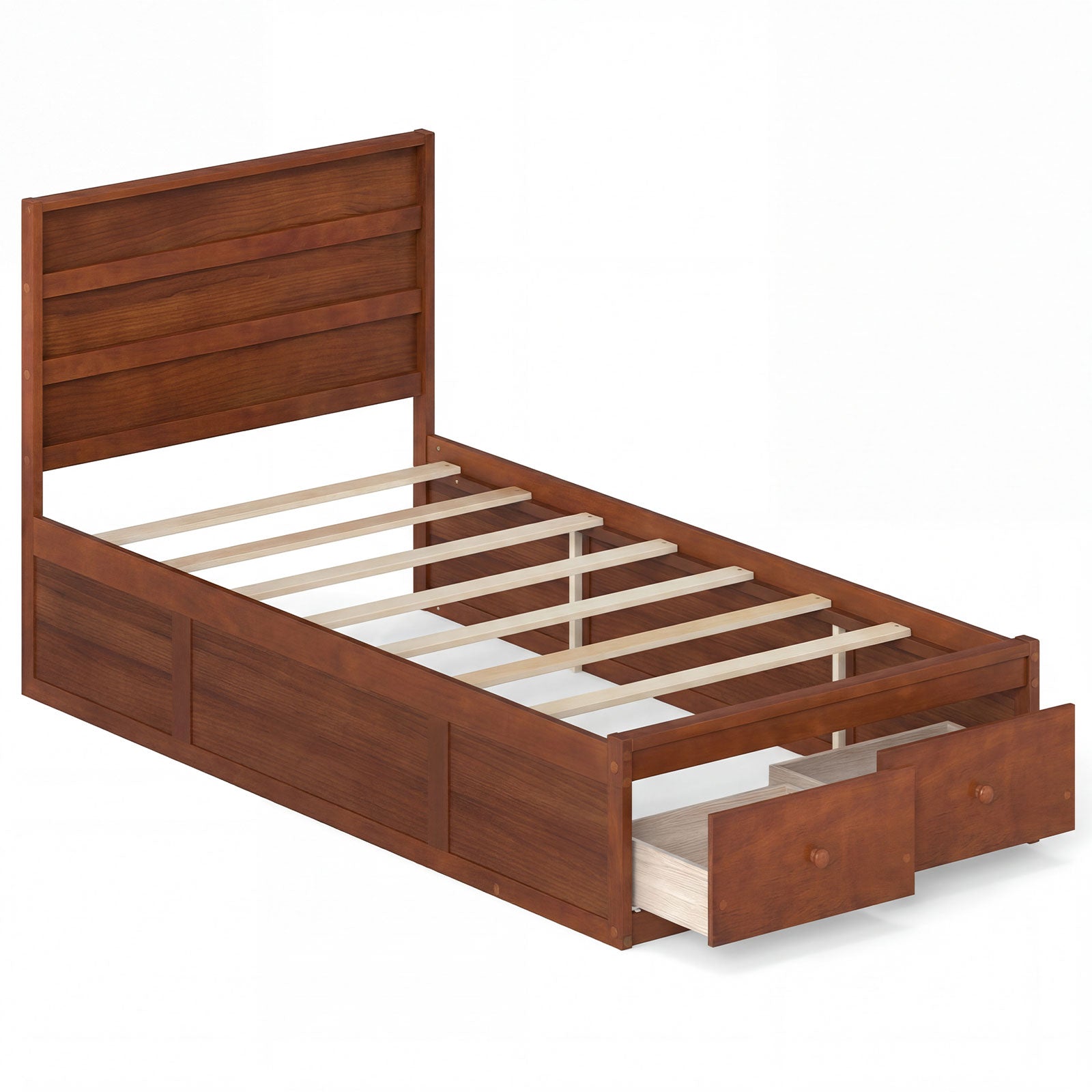 Twin Size Bed Frame with Storage Drawers and Headboard, Walnut Simple Bed Frame at Gallery Canada