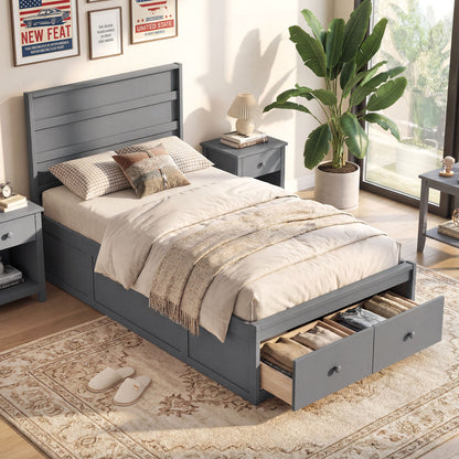 Twin Size Bed Frame with Storage Drawers and Headboard, Gray Simple Bed Frame at Gallery Canada