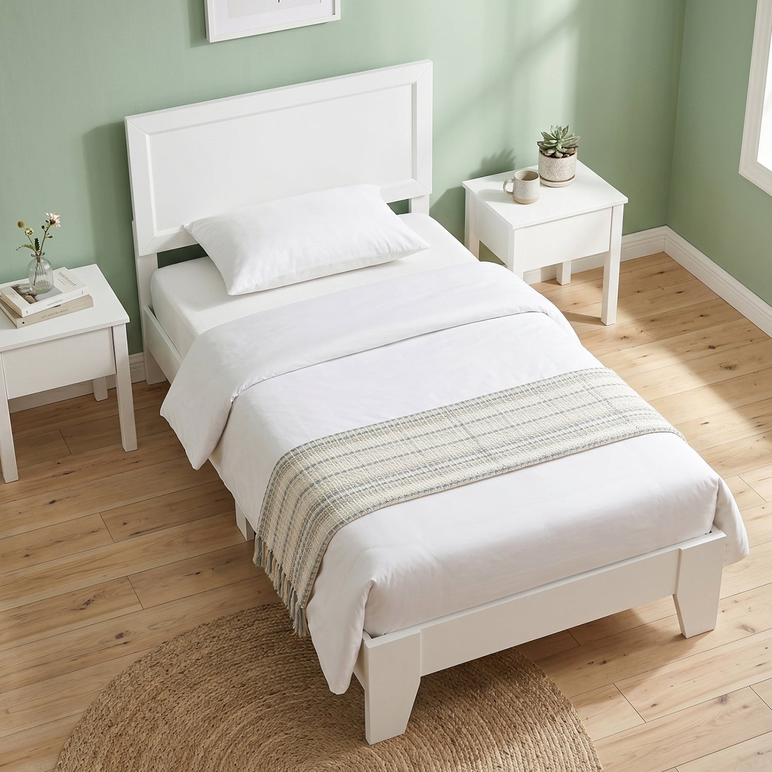 Twin Size Bed Frame with Headboard, White Simple Bed Frame at Gallery Canada