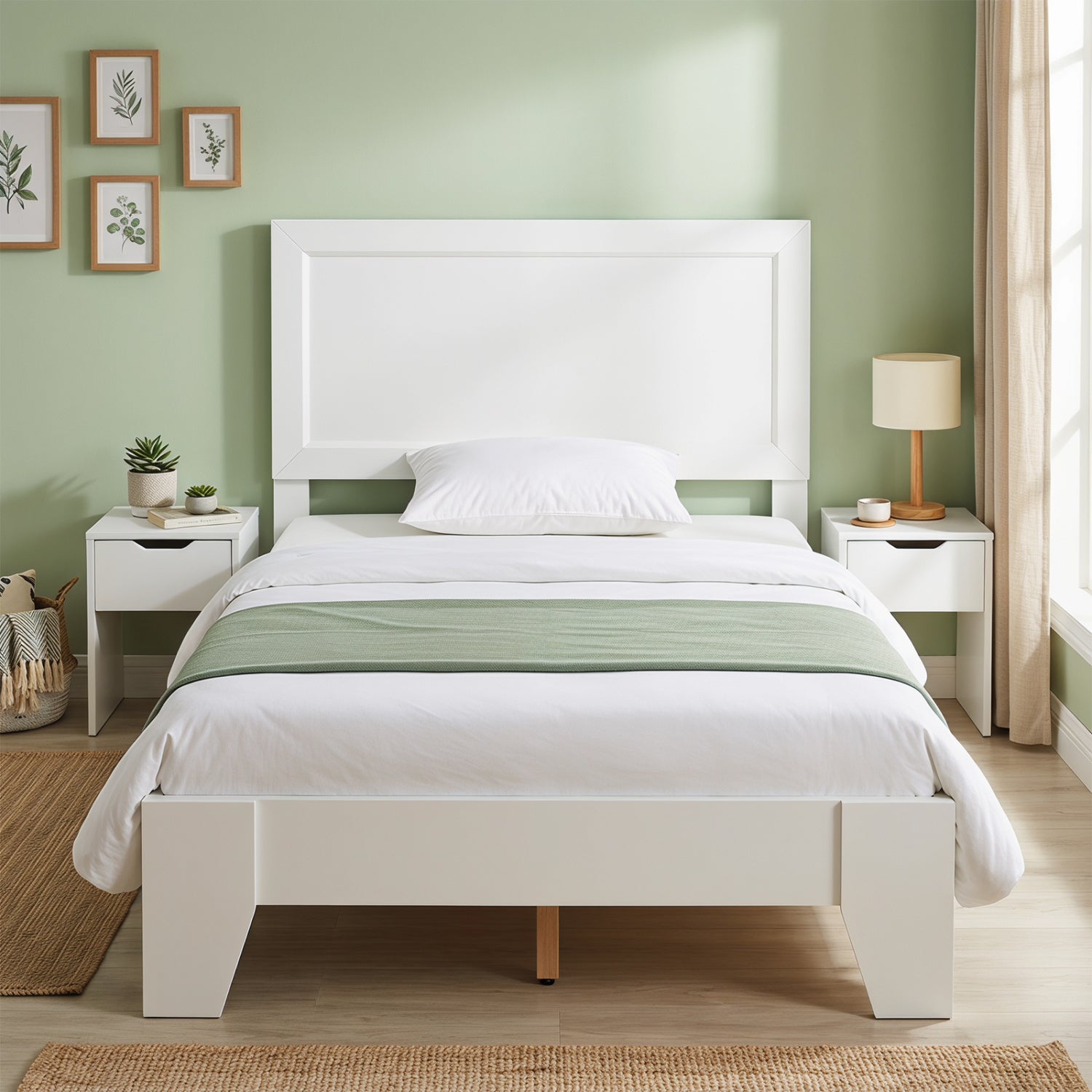 Twin Size Bed Frame with Headboard, White Simple Bed Frame at Gallery Canada
