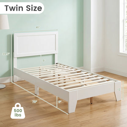 Twin Size Bed Frame with Headboard, White Simple Bed Frame at Gallery Canada