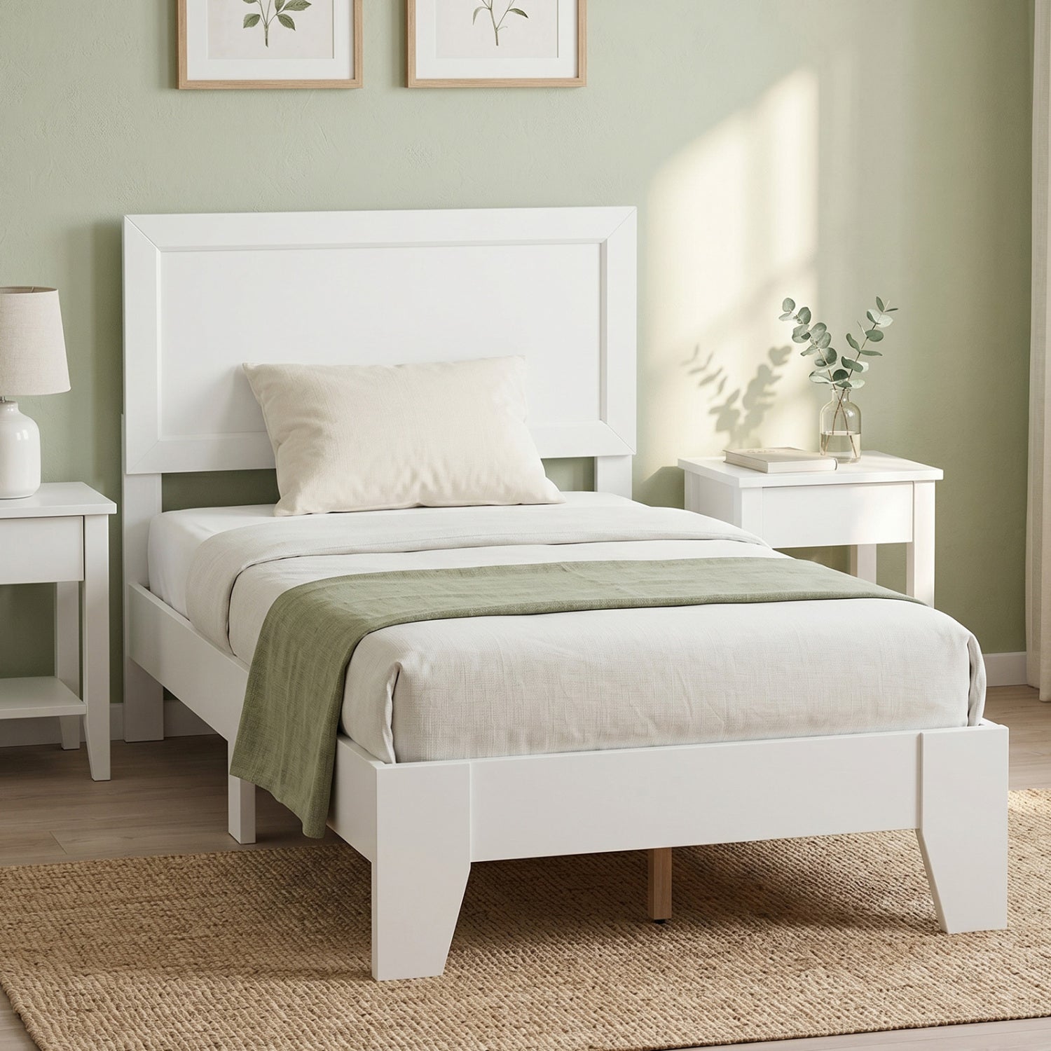 Twin Size Bed Frame with Headboard, White Simple Bed Frame at Gallery Canada