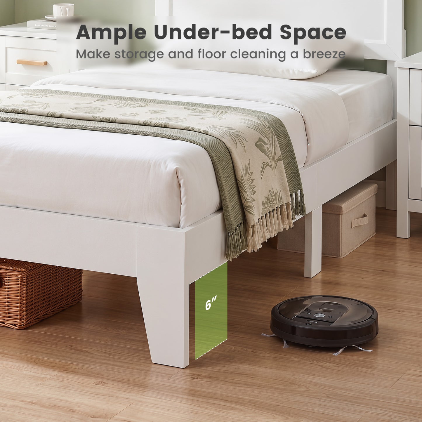 Twin Size Bed Frame with Headboard, White Simple Bed Frame at Gallery Canada