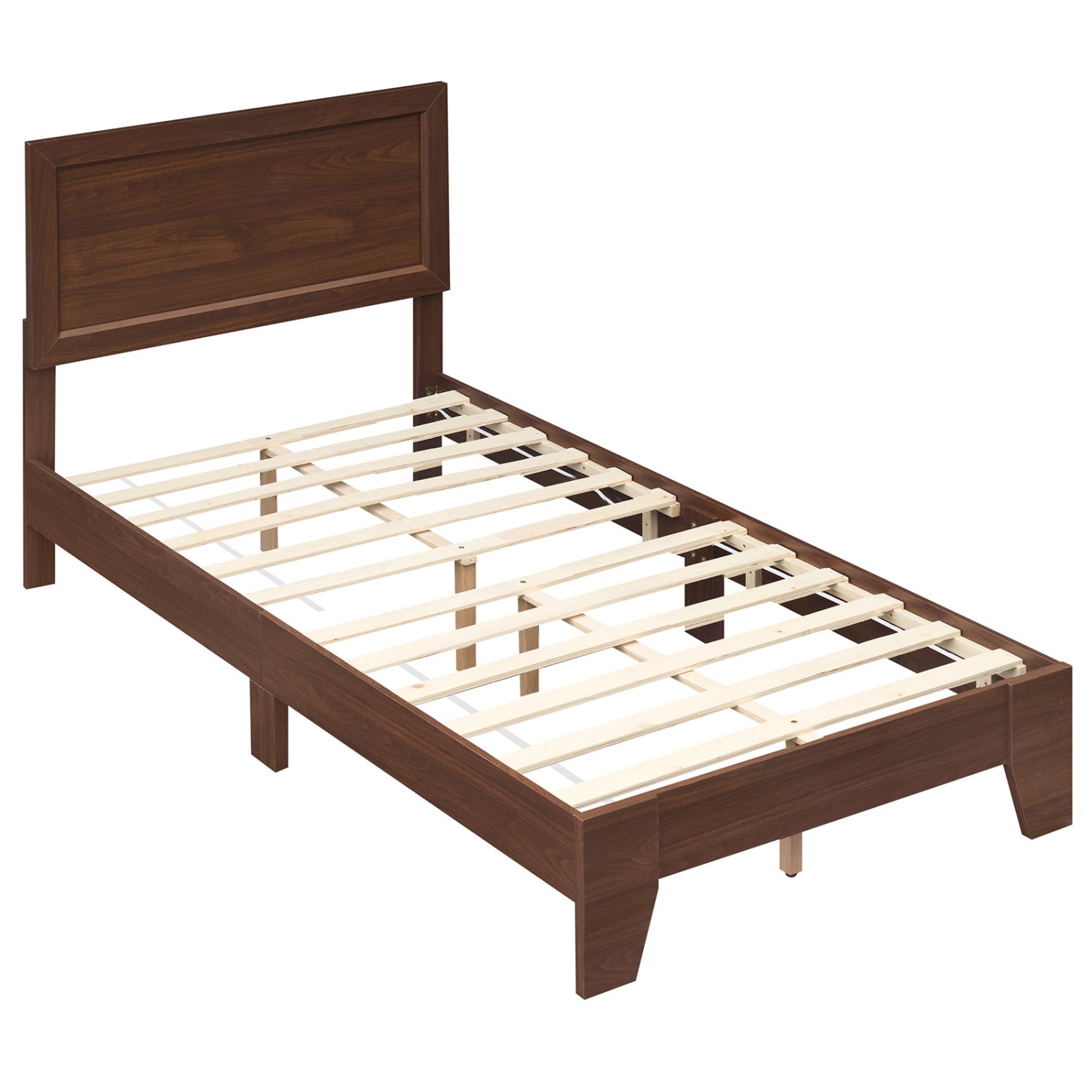 Twin Bed Frame with Headboard, No Box Spring Needed, Walnut Simple Bed Frame at Gallery Canada