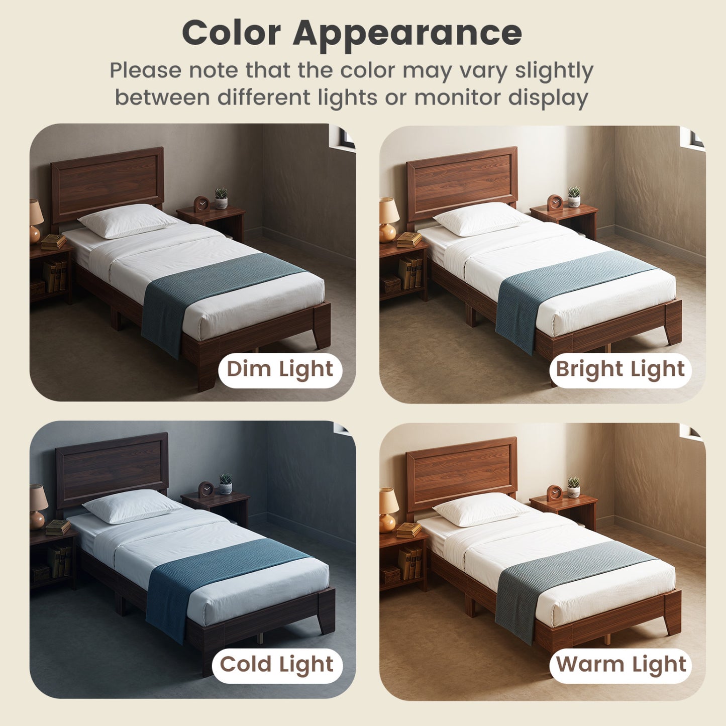 Twin Bed Frame with Headboard, No Box Spring Needed, Walnut Simple Bed Frame at Gallery Canada