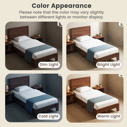 Twin Bed Frame with Headboard, No Box Spring Needed, Walnut Simple Bed Frame at Gallery Canada