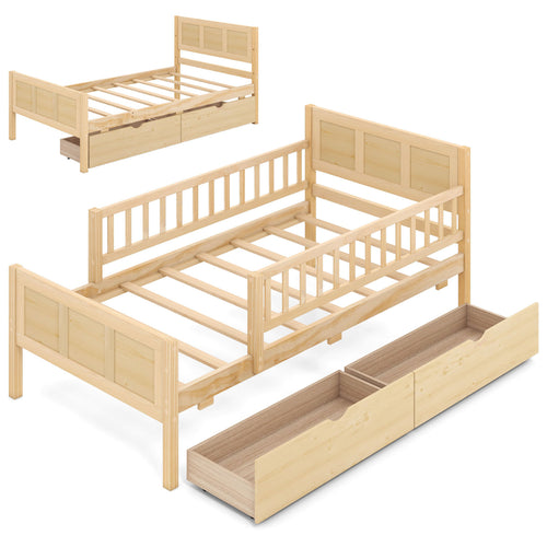 Twin Size Bed Frame with Storage Drawers, Natural