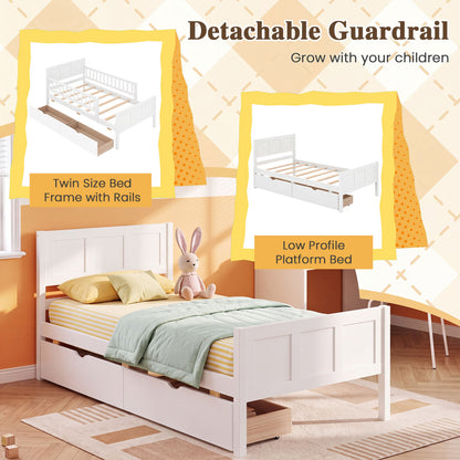 Twin Bed Frame with Detachable Guardrails, White Trundle Bed Frame at Gallery Canada