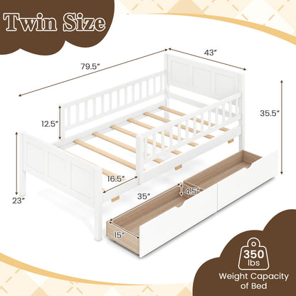 Twin Bed Frame with Detachable Guardrails, White Trundle Bed Frame at Gallery Canada