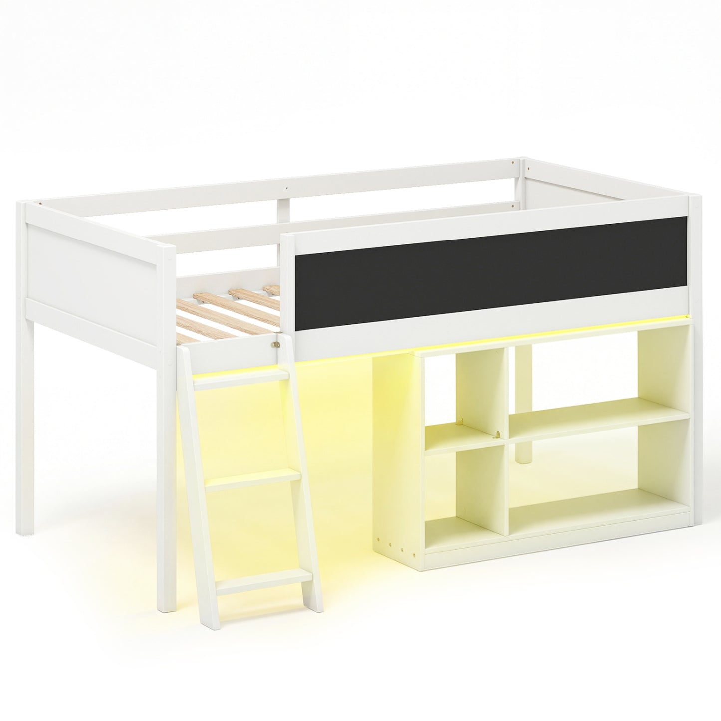 Twin Size Kids Loft Bed with LED Lights and Removable Bookcase, White Bunk Bed Frame at Gallery Canada