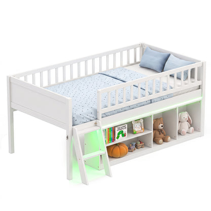 Lit mezzanine jumeau avec lumières LED et bibliothèques, blanc
