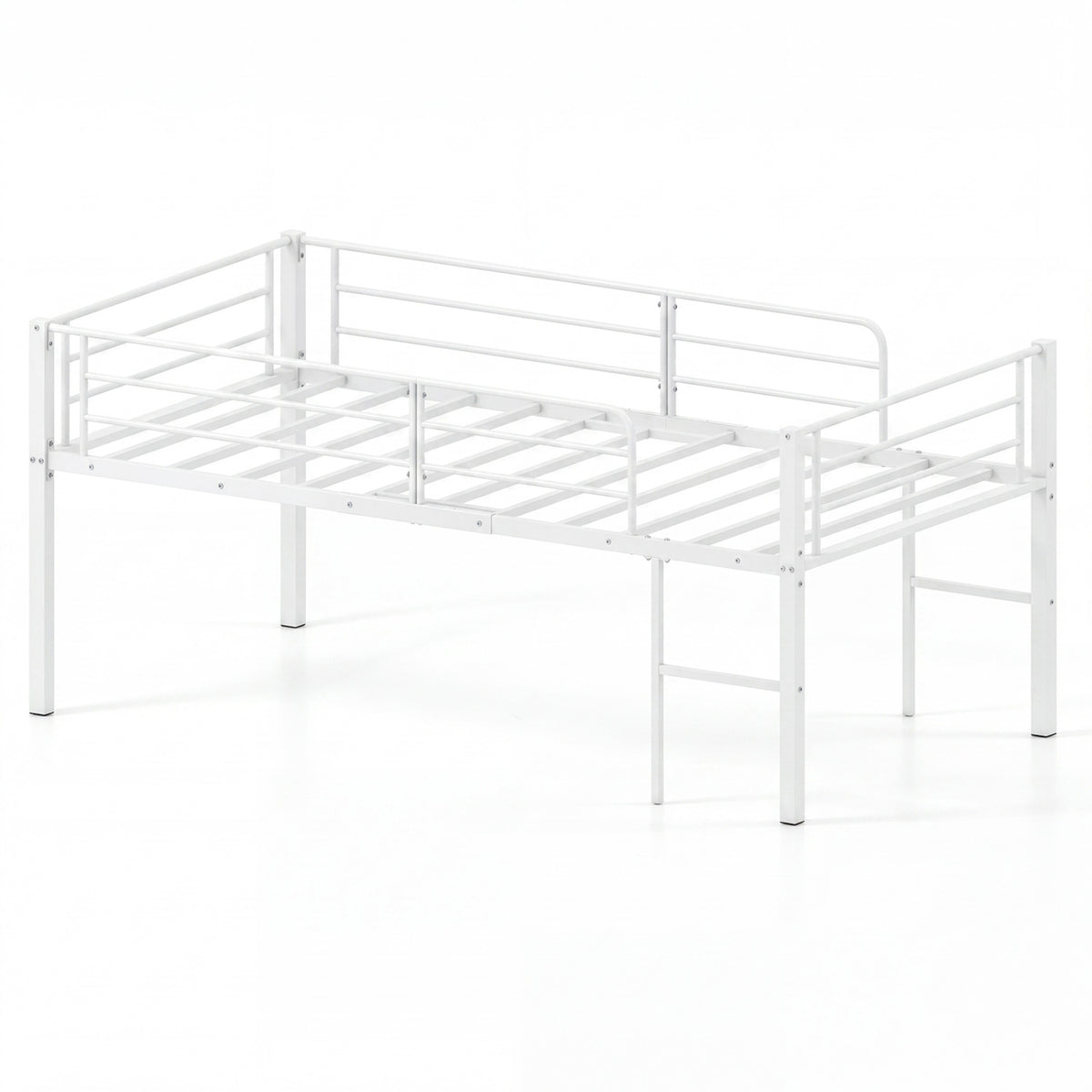 Twin Size Low Loft Bed with Safety Guardrails and 2 Ladders, White Bunk Bed Frame at Gallery Canada