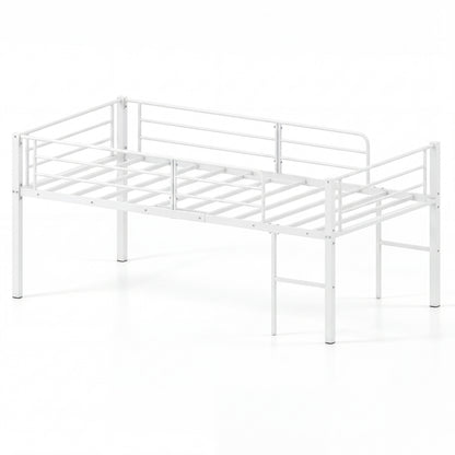 Twin Size Low Loft Bed with Safety Guardrails and 2 Ladders, White Bunk Bed Frame at Gallery Canada