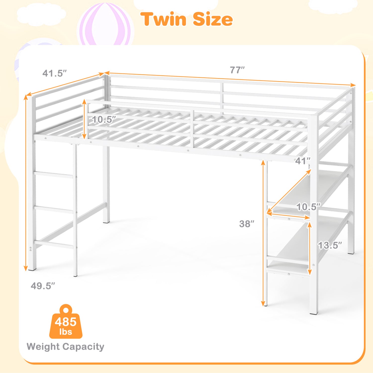 Twin Low Loft Bed with Ladder and Shelves, White Toddler Beds at Gallery Canada
