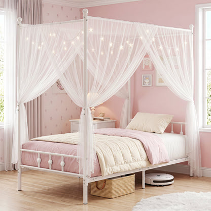 Twin Metal Canopy Bed Frame, White