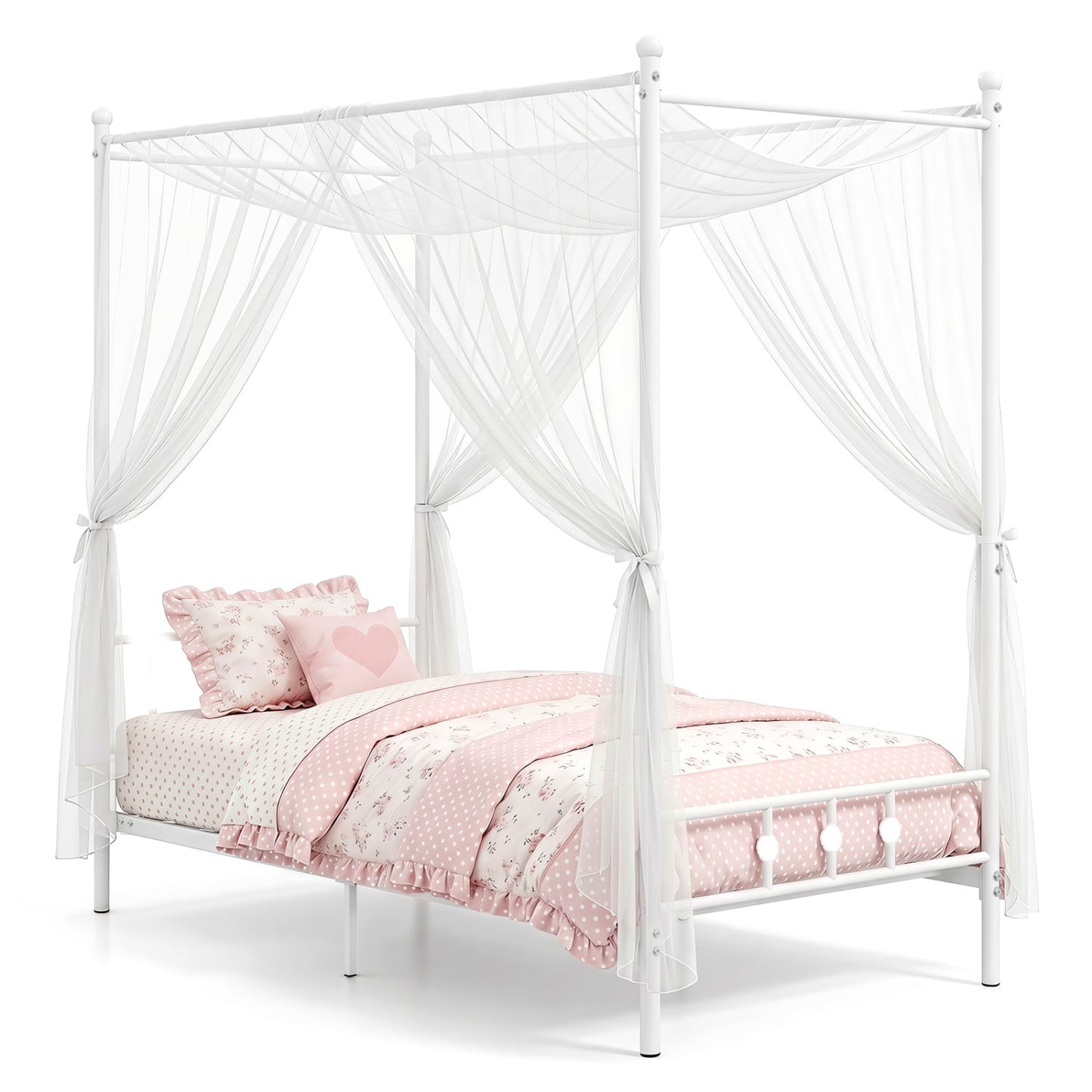 Twin Metal Canopy Bed Frame, White