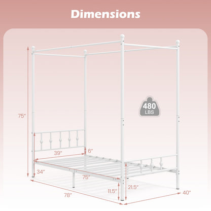 Twin Metal Canopy Bed Frame, White