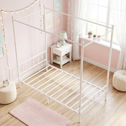 Twin Metal Canopy Bed Frame, White