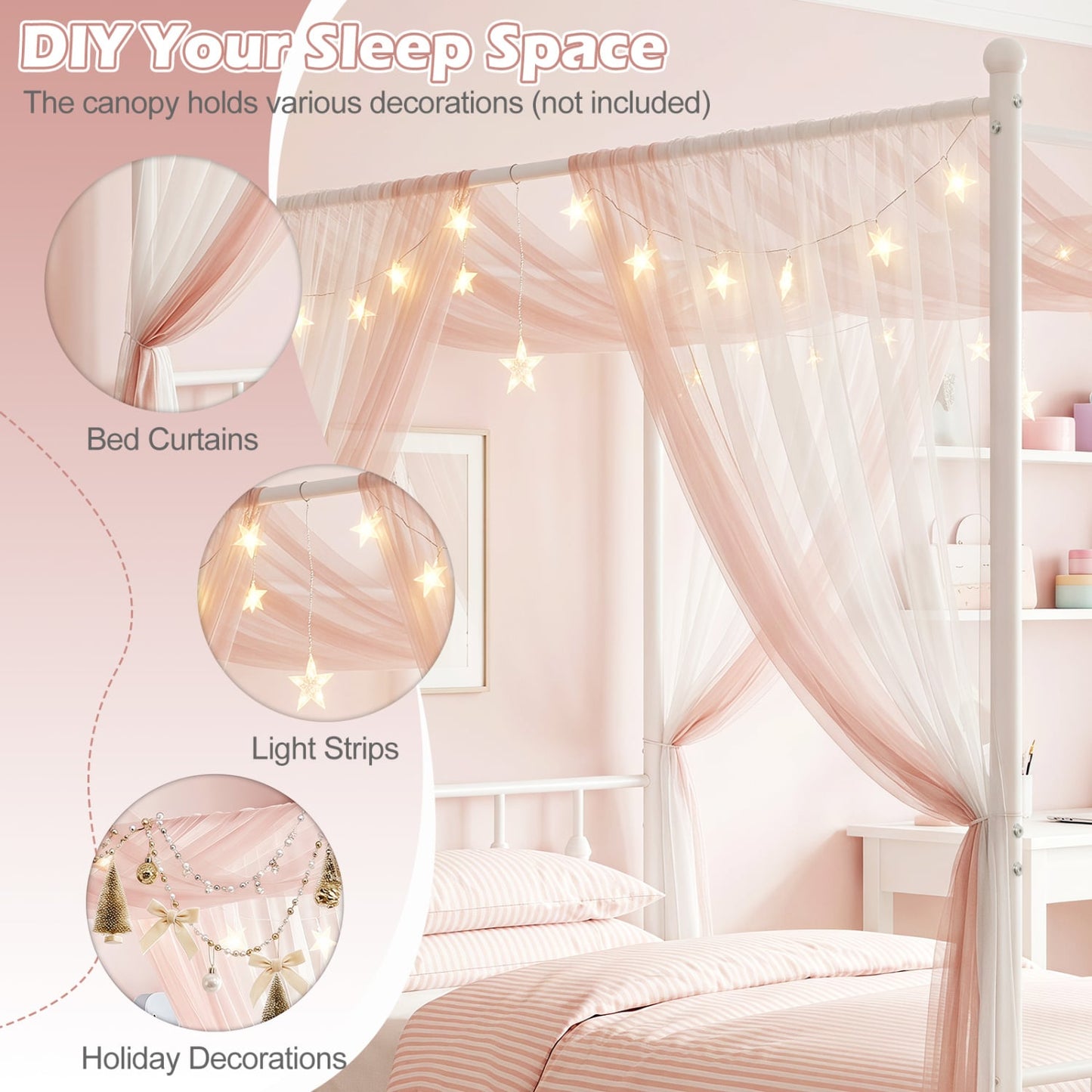 Twin Metal Canopy Bed Frame, White