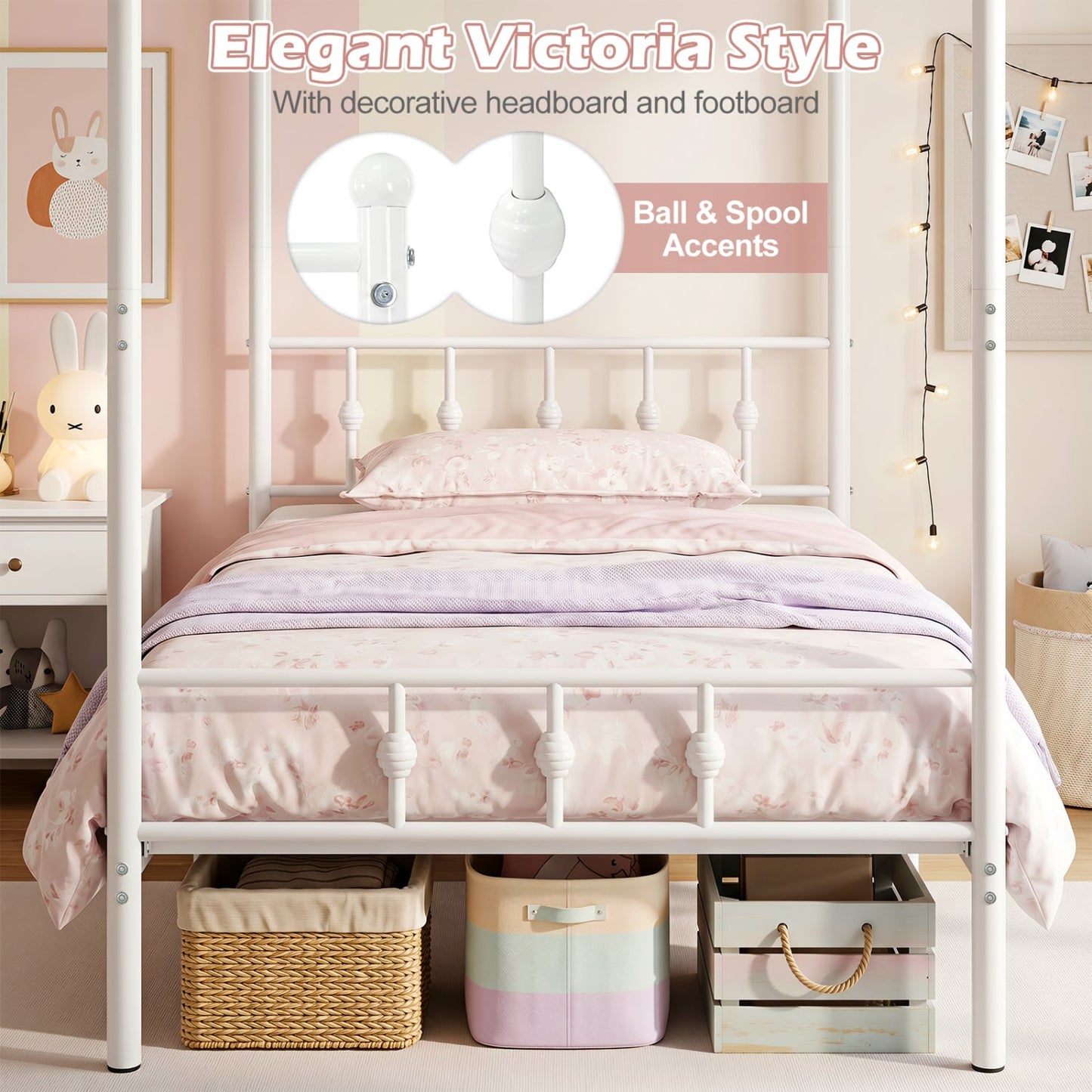 Twin Metal Canopy Bed Frame, White