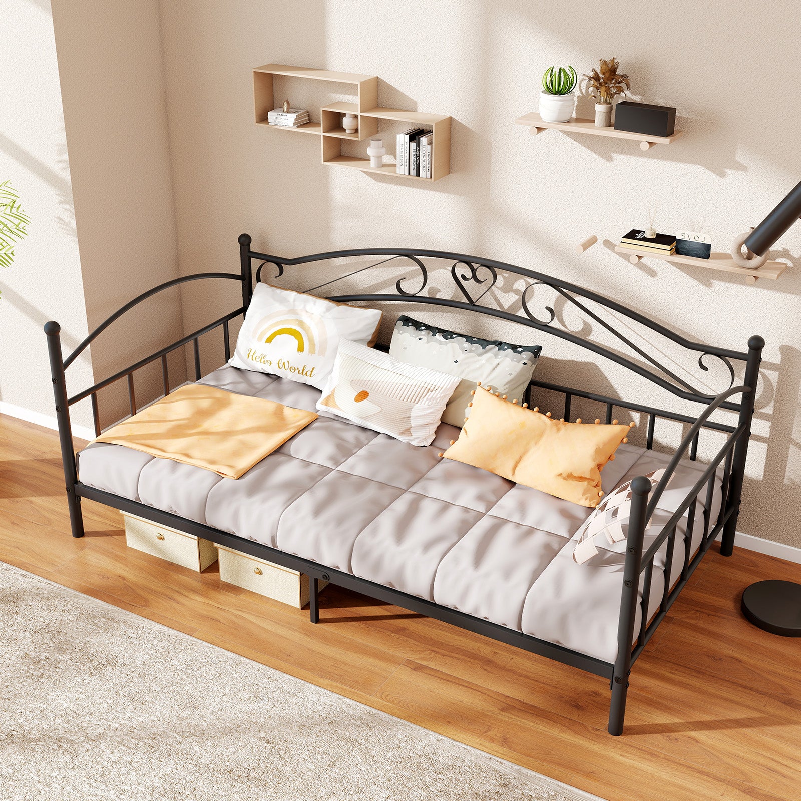 Twin Size Metal Daybed Frame With Headboard, Black Trundle Bed Frame at Gallery Canada